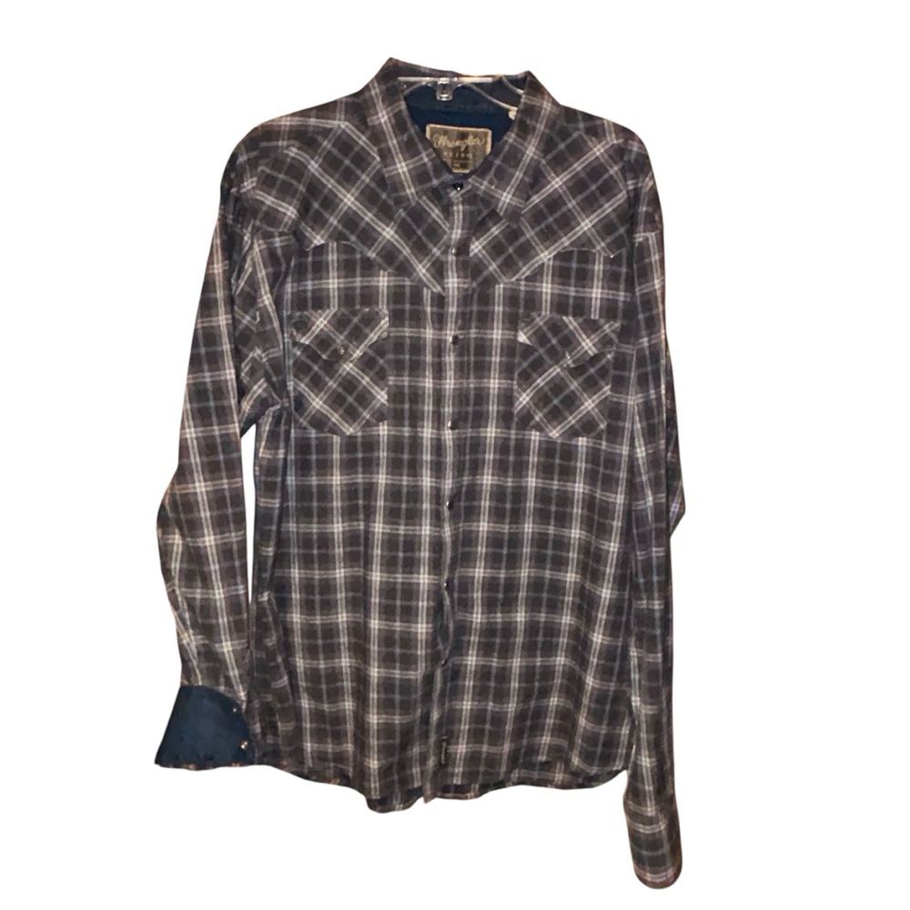 Wrangler Retro Premium‎ Mens Western Plaid Snap Button Shirt XXL Blue